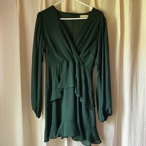 Altar’d State Green Mini Dress with Sheer Long Sleeves